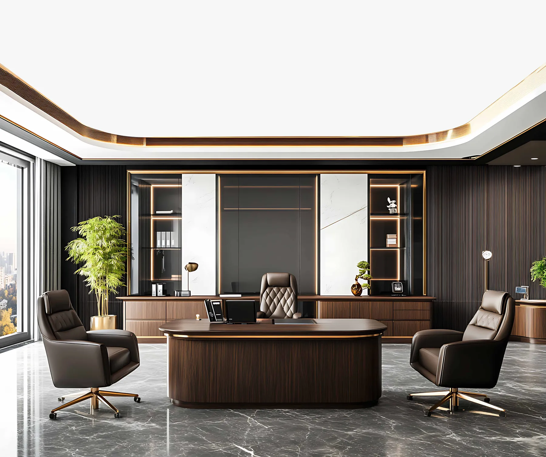 An executive cabin furnished with office chairs